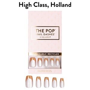 NEW 𝙍𝙚𝙙 𝘼𝙨𝙥𝙚𝙣 Press-On Nail High Class, Holland Gold and White French Tip Medium